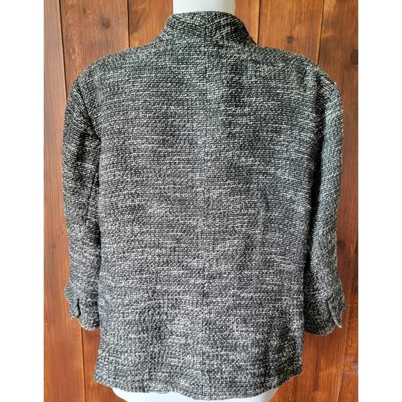 Eileen Fisher Woman 1X Black & White Tweed Leather Trim Full Zip Blazer Jacket - Picture 6 of 13